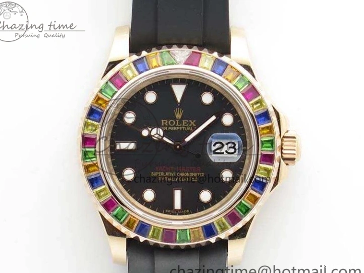 0209 GoodFit Yacht-Master 40mm 116695SATS BP Maker Best Edition Crystal Bezel On Black Rubber Strap Swiss ETA 3555